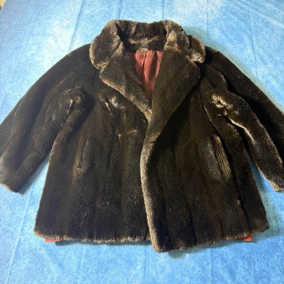 Jackets & Blazers - Vintage Tissavel France Faux Fur Coat Dark Brown Burgundy Lined Made USA